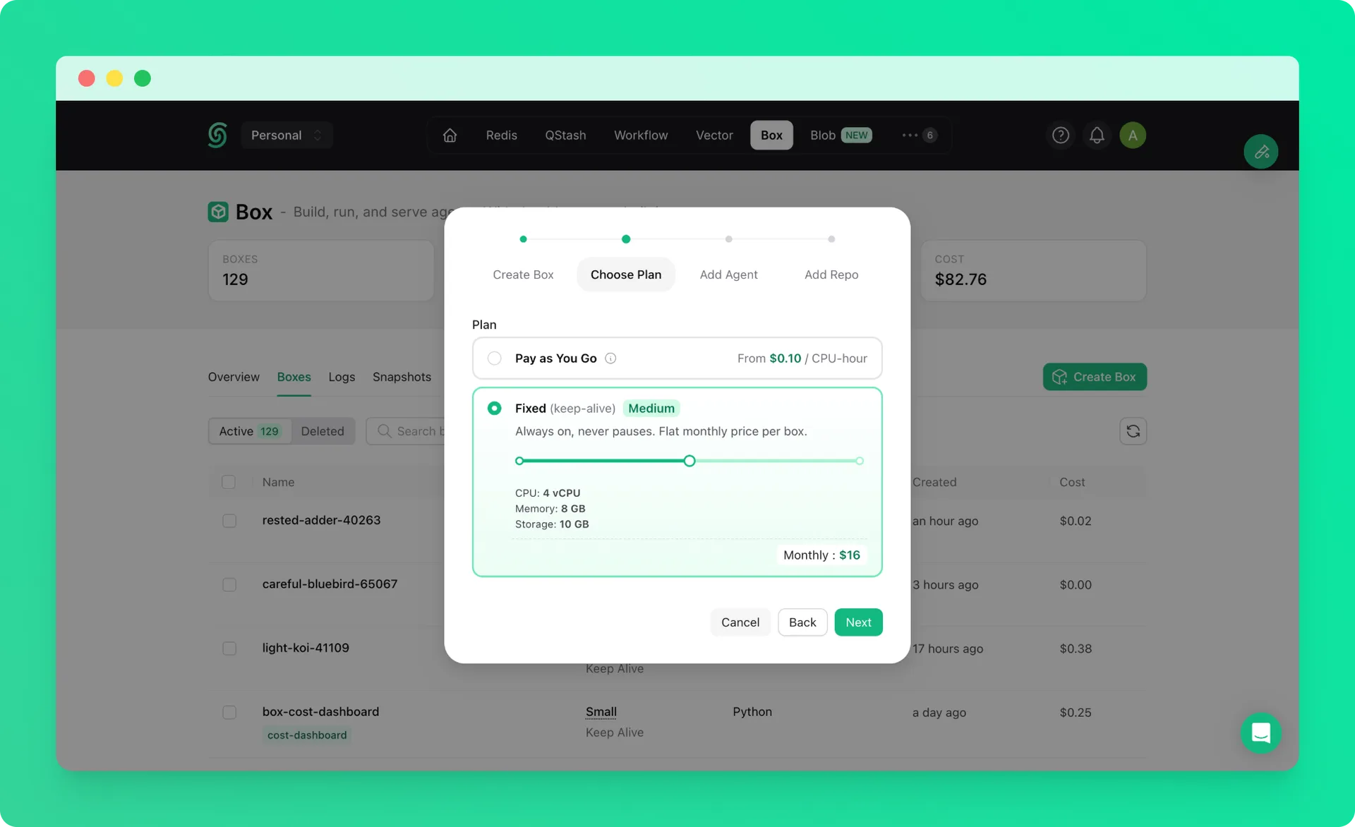 Creating a Fixed (keep-alive) Medium box in the Upstash Console