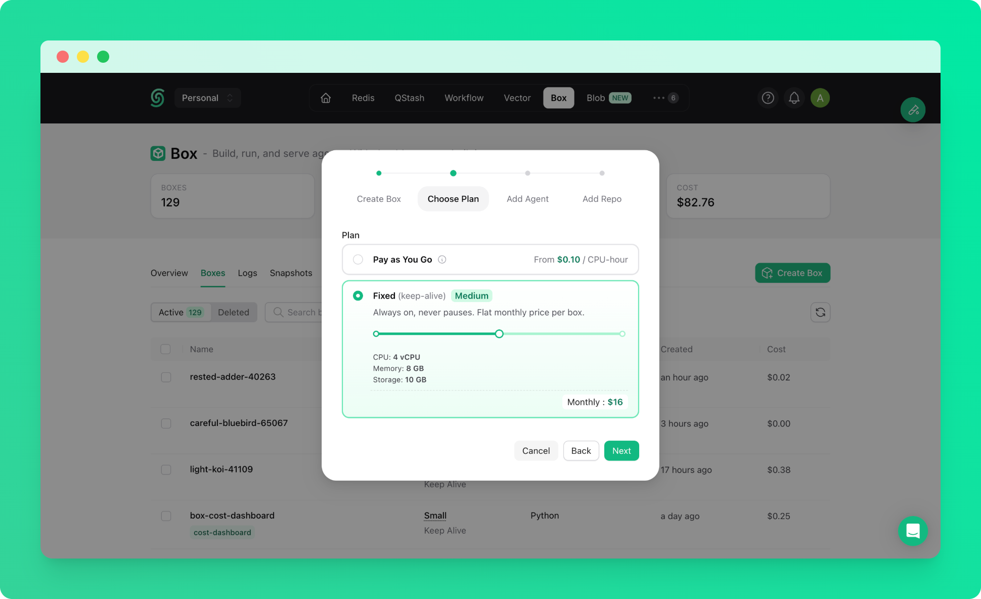 Creating a Fixed (keep-alive) Medium box in the Upstash Console